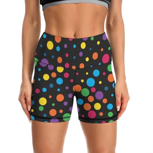 Rainbow Splatter Neon on Dark High Waist Yoga Shorts for Women Athletic Shorts Leggings Running Pants