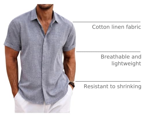 Image of COOFANDY Men's Linen Shirts Short Sleeve Casual Shirts Button Down Shirt for Men Beach Summer Wedding Shirt