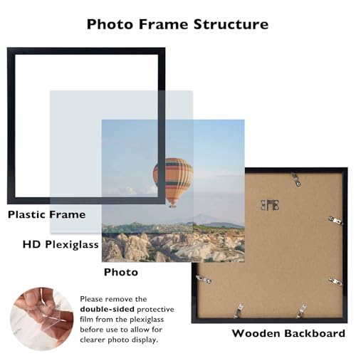 Image of JCJMY 10x10 Picture Frame for Wall, Wall Hanging Horizontally or Vertically, 10 x 10 Square Wall Gallery Poster Photo Frame with Durable Shatter Resistant Plexiglass, Black
