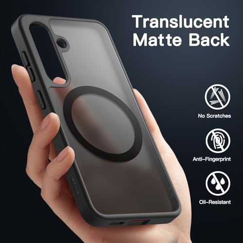 Image of JETech Magnetic Cover Case for Samsung Galaxy S24 5G, Compatible With Magsafe, Translucent Matte Back Shockproof Case Phone Cover (Black)