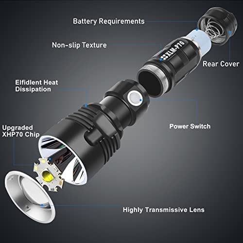 Axrunze Rechargeable Flashlights High Lumens, 100000 Lumen Super Bright Led Tactical Flashlight High Power Waterproof With 3 Modes For Flashlight Camping, Hunting And Emergencies 2 Pcs #TOP5