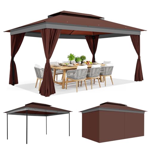 Image of COBIZI 10x15 Outdoor Patio Gazebo with Privacy Curtains, Brown