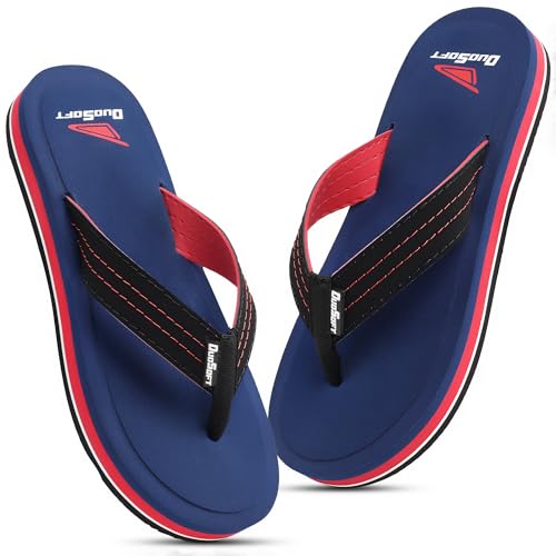 Image of Duosoft Men's Slipper Flip Flops, Brown, Anti-Skid Rubber Sole, Arch Support, Superior Shock Absorption, Super Soft