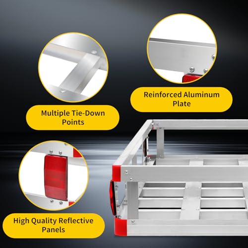 Image of MaxxHaul Aluminum Cargo Carrier with Hitch Tightener Trailer Hitch Mount for RV Truck SUV Van Car with 2 inch Receiver - 500 lb. Load Cap. 47.25 inch x 20.25 x 6 Inner Dims. 49 inch x 22 inch x 6 inch Outer Dims.