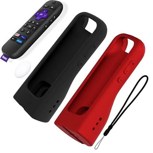 Image of GripStand by 73&Sunny Silicone Remote Cover for Roku Voice, Stand Up Design, Enhanced Grip, Compatible with TV Streaming Stick Plus 2025 4K /HD /HDR, Fits AirTag & Tile Mate, 2-Pack Black + Red