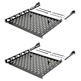 Tecmojo 19 Pollici 1U Ripiano Rack, Profondità 355,6 mm, per Installazione Fissa, Montaggio Frontale, con Fermi Antiscivolo e Aperture di Ventilazione, Portata 25 kg, 2 Pezzi, Nero