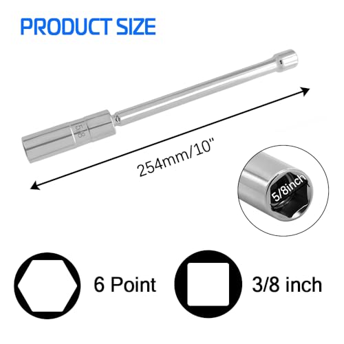 A ABIGAIL 5/8\" Swivel Magnetic Spark Plug Socket 3/8 Inch Drive x 10\" Total Length 6-Point 360 Degree Swivel Thin Wall Spark Plug Socket Removal Tool Cr-V Steel