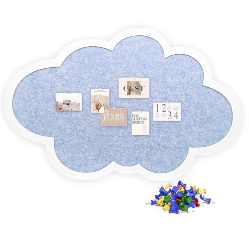 Image of Cute Cloud Felt Pin Board Self Adhesive Corkboard Alternative,Home Office Felt Vision Bulletin Board DIY Wall Display Panel for Photos Memos Messages,15.7x23.6inch-Sky Blue