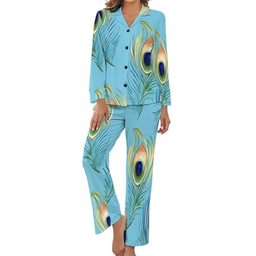 Pyjama femme chic ensemble 2 pièces à manches longues et pantalon taille élastique grand taille