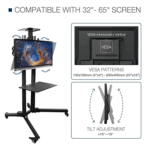 Soporte móvil para TV con ruedas y estante ajustable miniatura 3
