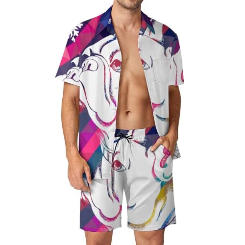 Ensemble 2 Pièces Homme Chemise Hawaïenne Short et Pantalon de Plage S