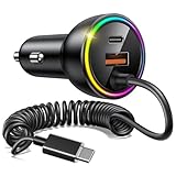 【Allume Cigare USB C】Équipé d'un câble Type-C (45W), d'un port USB-C (30W) et d'un port USB-A (30W). Idéal pour charger simultanément votre téléphone, tablette et l'appareil de votre passager sans perte de vitesse.