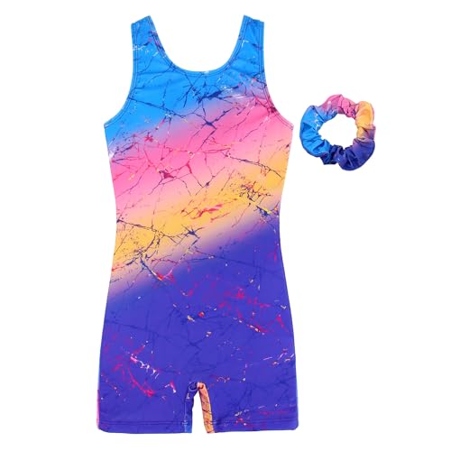 JESKIDS Leotards for Girls Gymnastics with Shorts Dance Biketards Tumbling Matching Hair Scrunchie 3~15 Years Colorful Crack 12-13 Years