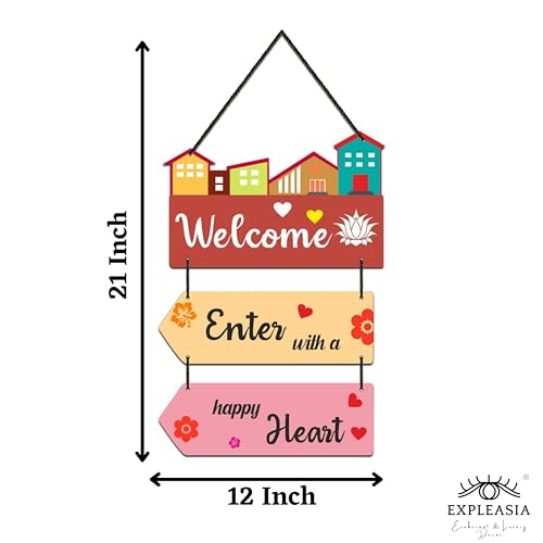 Image of Expleasia, Exuberant & Luxury Decor Decorative Wall Hanging Wooden Decoration Item for Home Office Living Room Bedroom Decoration Items Home Decor Gift Items (Welcome)