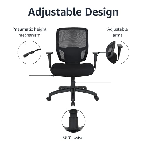 Image of Amazon Basics Big and Tall Mesh Office Chair with Adjustable Armrests, Lumbar Support, Adjustable Height, 400lbs Capacity, Black