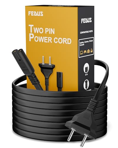 FEDUS 3 Meter 2-pin Universal Replacement AC Power Cord Cable Wire for LED TV, Printer, Play Station, Laptop PC Notebook Computer, Tape Recorder, Camera