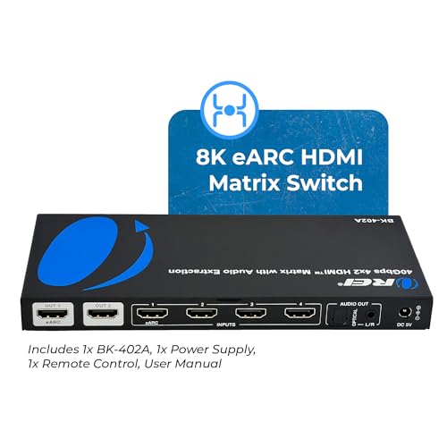 image for OREI 8K eARC HDMI Matrix Switch 4 X 2, Switcher with Audio Extractor U