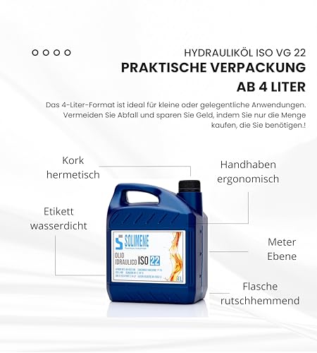 4L Hydrauliköl ISO VG HVI 22 – Schmiermittel für Hydrauliksysteme und Traktoren – Perfekt für Autos und Motorräder – Hohe Qualität und Fließfähigkeit, niedrige Viskosität
