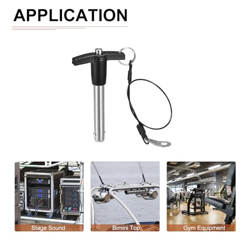 DTGN T-Griff Schnellspannstift - 12mmx60mm(DxL) - Gut zum schnellen Verbinden und Anschließen von Komponenten - Kugelverriegelungsstift aus 304 Edelstahl mit Druckknopf - Schwarz/Silber