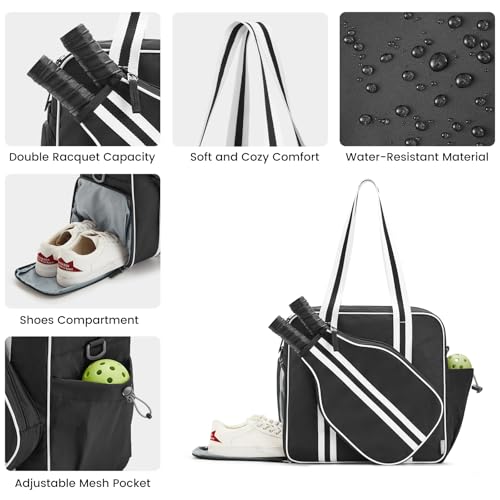 G4Free Pickleball Bag, Pickleball Tote Bag with Shoe Compartment for Women Men, Waterproof Paddle Bag with Large Capacity for Multiple sports (Black) — view 4
