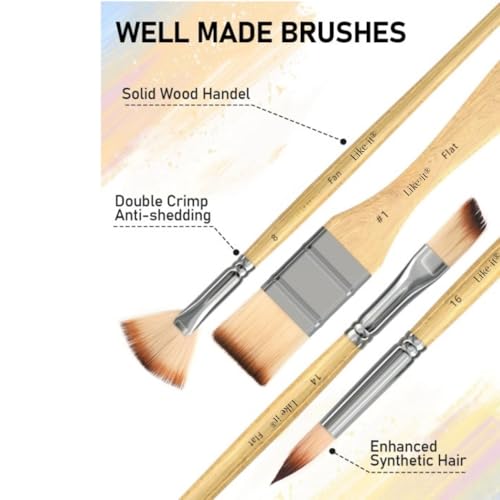 Image of Like it 24 Pieces Professional Artist Paint Brush Set with Roll-Up Case | Premium Synthetic Bristles | Acrylic, Oil, Watercolor, Gouache Painting Brushes for Artists, Students & Hobbyists