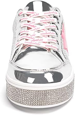 UUBARIS Women's Fashion Star Sneakers Glitter Rhinestone Fashion Sneaker Platform Sparkly Dressy Tennis Shoes Shiny with Fashion Star Logo Silver Size 10 | Image 2