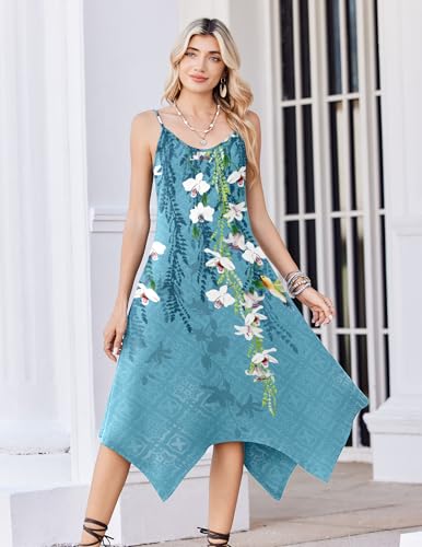 Image of Zeagoo Women Summer Midi Dresses 2026 Hawaiian Bohemian Beach Cover Up Sundress Spaghetti Strap Casual Dress with Pockets