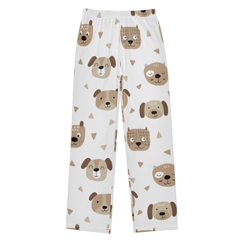 Boys' Pants Brown Cute Dog Long Bottoms Jogger Pants Elastic Waist Trousers with Pockets S-XL