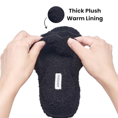 AEROPOSTALE Fuzzy Open Toe Slippers Shoes for Women – Soft Faux Sherpa Fur House Slippers with Memory Foam X Band, Indoor & Outdoor Non-Slip Sole, Fluffy Criss-Cross Design for Bedroom, Spa, and Lounge3