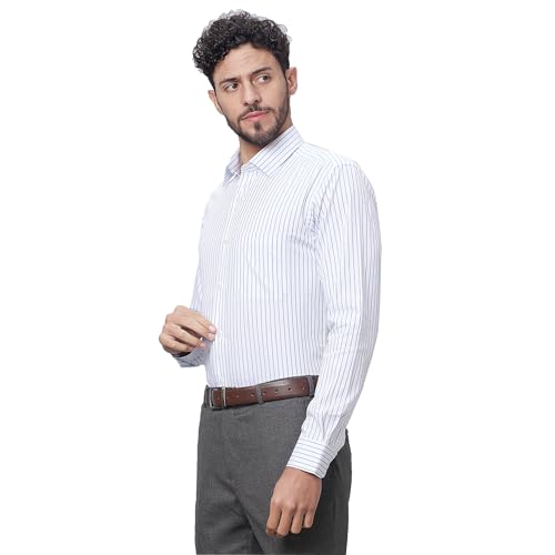 Image of Raymond Men Slim Fit Structure Pattern Pure Cotton Semi Cutaway Collar Full Sleeve Formal Shirt