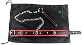 Greenpinecone® Erotik Bondage Leder Halsband mit Ring, Fetisch SM Fesseln Halsbänder mit leine in schwarz rot