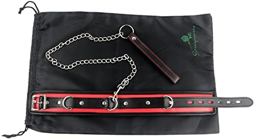 Greenpinecone® Erotik Bondage Leder Halsband mit Ring, Fetisch SM Fesseln Halsbänder mit leine in schwarz rot