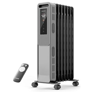 PELONIS Oil Filled Radiator, Electric Space Heater for Indoor Use Large Room with Thermostat & Remote, 3 Modes & 3 Heat Settings, ECO Mode, 24H Timer, Quiet, Overheat & Tip-Over Protection, 1500W