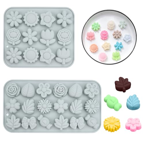 2 Moldes de Chocolates de Silicona, Sin BPA Moldes de Floral, 15.4 * 12.8 cm/20.6 * 11cm Molde Flores Silicona, Antiadherente de Chocolate, para Caramelos,Qelatinas y Bombas de Baño