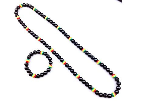 Lingduan Jamaican Rasta Bracelet And Necklace Set - Handmade Jewelry - Flag Of Jamaica Tricolor Bracelet Men Women Fashion Jewelry #TOP2