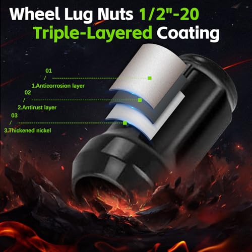Image of 1 /2 x 20 Black Lug Nuts, 1 /2''-20 Closed End Bulge Acorn Lug Nut Set with 1 Lug Nut Key, Conical Seat 60 Degree for 1974-2001 Cherokee,1966-1983 CJ5,1993-2010 Grand Cherokee