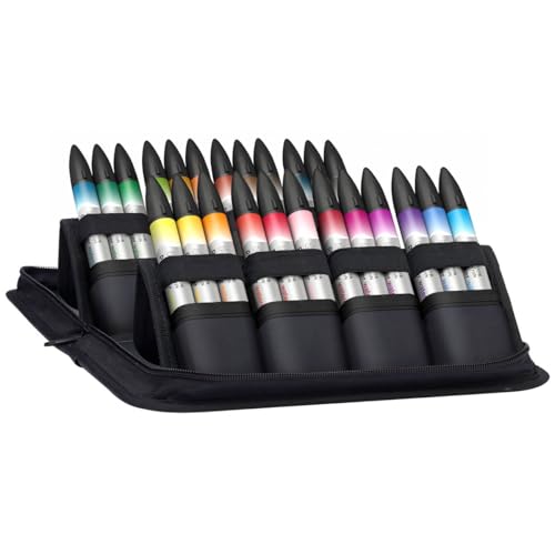 Winsor & Newton 0290171 ProMarker Aquarellmarker - 2 Spitzen, Pinsel- und feiner Spitze, lichtecht, hochpigmentierte Aquarellfarben im Marker für Kalligrafie, Zeichnungen, 24 Farben Set