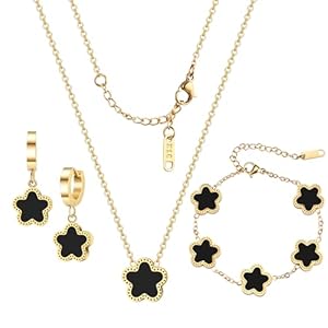 Lucky Clover Jewelry Set 18K Gold Plated Five Leaf Clover Necklace Bracelet Earrings Set Flower Jewelry Sets Birthday Gifts for Women