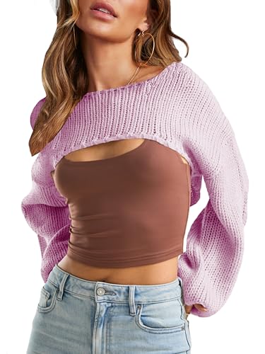 Image of Womens Bolero Crochet Crop Shrug Shoulder Knit Cropped Sweater | Y2K Crochet Crop Top, Half Sweater, Cozy Chest Over the Shoulder Top Cardigan, Cut Off Super Crop, Ballet Lace Sweater