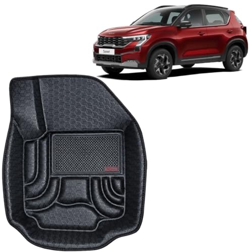Image of OTO2EYE Car Floor Mat 4.5D Compatible for Kia Sonet (2023 to 2025) All Model, 100% Waterproof Tray Shape, Set of 3 Pieces, Top Notch PVC 4.5D Foot Mats, Washable, 1 Year Warranty