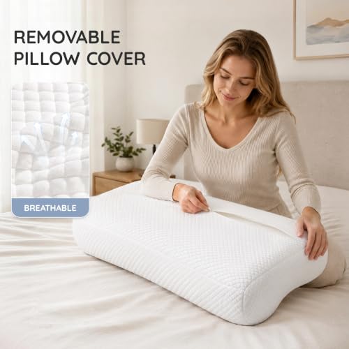 Image of AM AEROMAX 26 inch Queen Size Contour Memory Foam Pillow, Cervical Pillow for Neck Pain Relief, Neck Orthopedic Sleeping Pillows for Side, Back and Stomach Sleepers