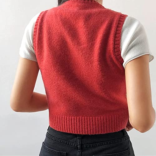 Image of Women's Sweater Vest,Y2K Sleeveless Pattern Preppy Style Knitted Crop Tank Top for Girl