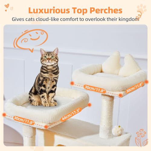 Image of Taoqimiao Cat Tree 57.5-Inch, Cat Tower for Indoor Cats Large Adult, Extra Large Cat Condo, 8 Sisal Scratching Posts, Metal Frame Cozy Hammock, Durable Scratch Board, 2 Top Perches, Beige MS026M