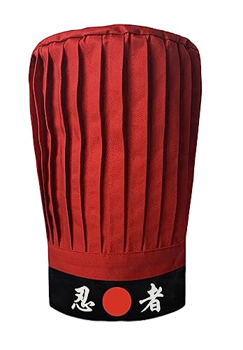 SUNRISE Hibachi Chef Tall Hat in Red with Headband (Black Ninja)