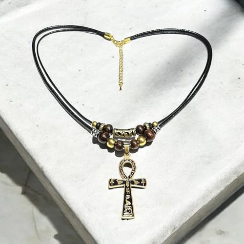 Double Layer Egyptian Necklace Ankh Cross Pendant Necklace Stainless Steel Ancient Egyptian Hieroglyphic Symbol Necklace for Men Women4