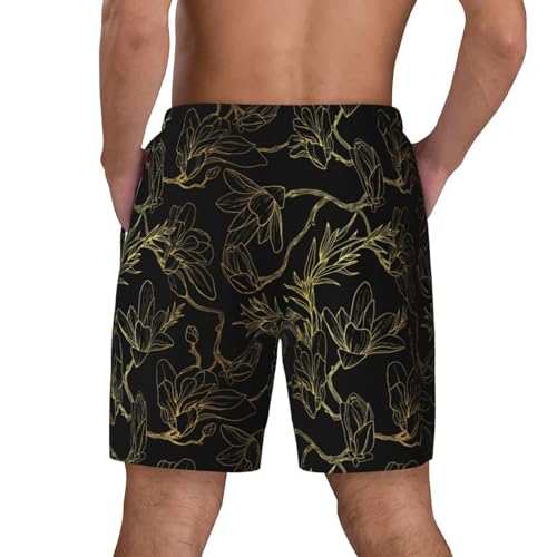 Gold Gloss Outline Floral Funny Men's Swim Trunks Board Shorts Quick Dry-4