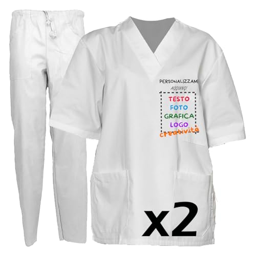 fratelliditalia.org 2 x Krankenhaus-Uniform Kasack und Hose mit Personalisierung, erhältlich in 9 Farben von XS bis XXXL Farbe Weiß Größe M, Weiß, 80