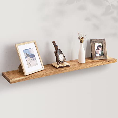 Axeman 48 Inch Fireplace Mantel Shelf - 8 Inch Deep Rustic Solid Elm Wood Floating Shelf, Wall Mounted Farmhouse Display Shelf With Invisible Heavy Duty Metal Bracket, Natural #TOP23