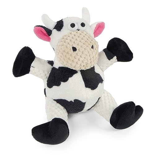 Image of goDog Checkers Sitting Cow Squeaky Plush Dog Toy, Chew Guard Technology - White, Small