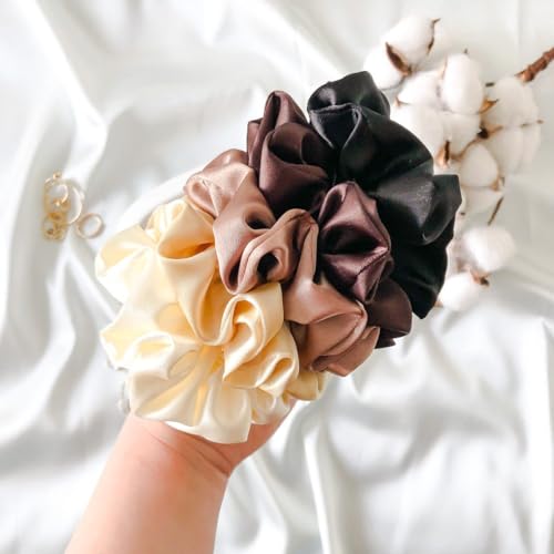 Image of Atrube's Satin Silk Hair Scrunchies For Women And Girls Set Of 5 For Curly Hair And Less Hairfall Rubber Band Scrunchy Satin Hair Ties Best Gift For Mother Daughter Sister